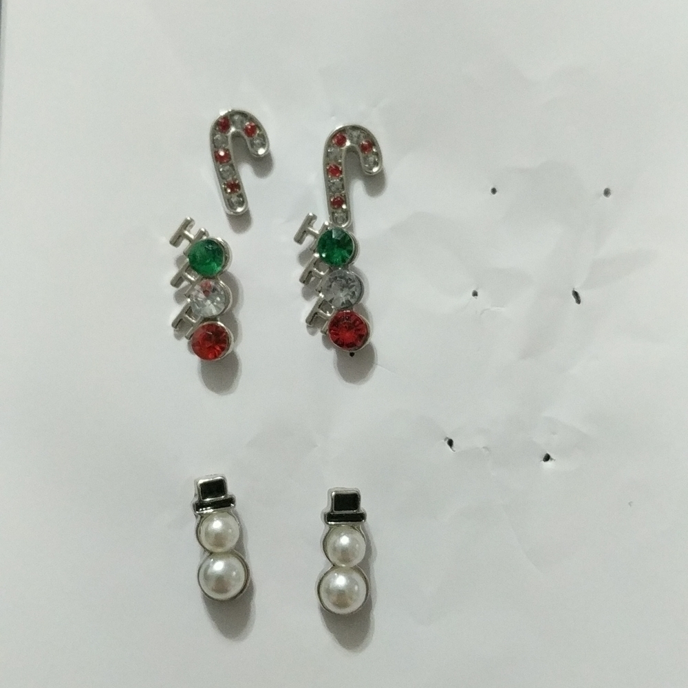 Set of 3 Holiday Christmas Earrings - Ho Ho Ho, Candy Cane, Snowman